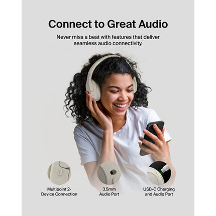 Belkin SoundForm Surround Auriculares inalámbricos supraaurales 60h batería Bluetooth 5.4 Sand
