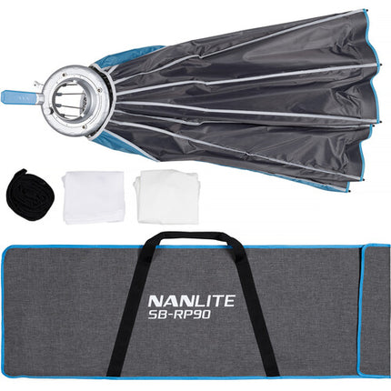 Nanlite Rapid 90 Parabolic Softbox 35 pulgadas Interior plateado y rejilla trasera