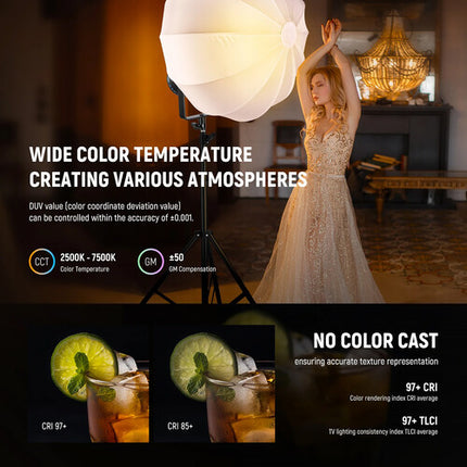 Neewer CB300C RGB LED Monoluz para video 29600 Lux 2500-7500K con Reflector