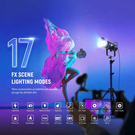 Neewer CB300C RGB LED Monoluz para video 29600 Lux 2500-7500K con Reflector