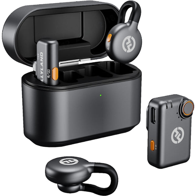 Hollyland LARK M2S Mini Combo Sistema Micrófono Inalámbrico 2 Personas 48 kHz 1000 pies Alcance Maletín de Carga