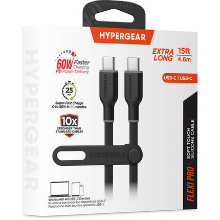 HyperGear Flexi Pro Cable USB-C a USB-C 15 pies Carga Rápida 60W