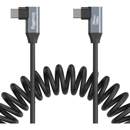 SmallRig Cable USB-C en ángulo derecho 20 Gb/s 100W diseño en espiral 35 cm