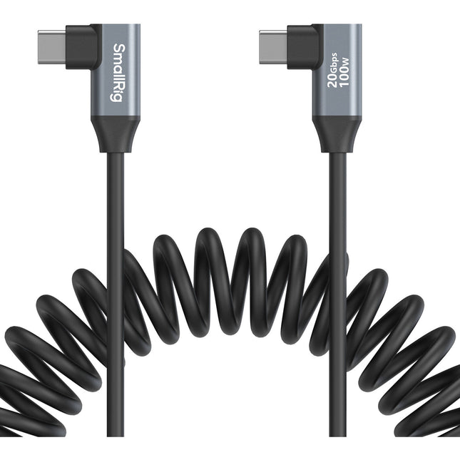SmallRig Cable USB-C en ángulo derecho 20 Gb/s 100W diseño en espiral 35 cm