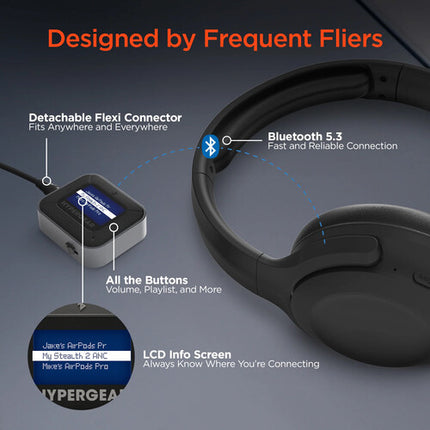 HyperGear IntelliCast Flight Adaptador de Audio inalámbrico Bluetooth 5.3 33 pies rango