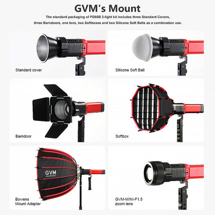 GVM PD60B LED Monolight Bi-Color Kit 3 Luces 9240 Lux 2700-6800K