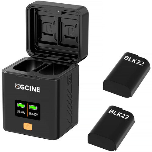 ZGCINE Cargador Doble Rápido para Baterías Panasonic DMW-BLK22 con Pantalla OLED y Almacenamiento para Tarjetas