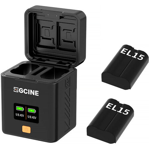 ZGCINE Cargador Dual Rápido para Baterías Nikon EN-EL15 con Pantalla OLED y Almacenamiento para Tarjetas