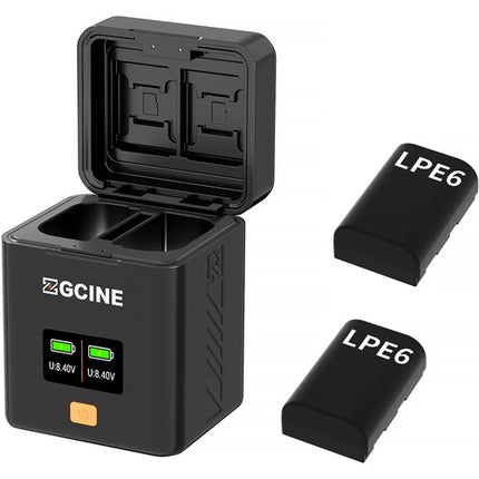 ZGCINE Cargador Rápido Doble para Baterías Canon LP-E6 OLED 0.96" USB-C