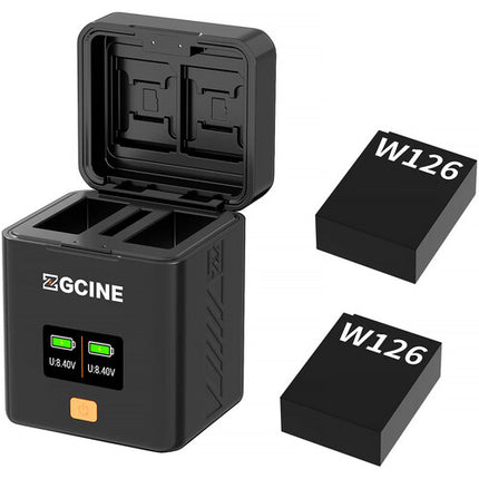 Cargador Rápido Dual ZGCINE para Baterías FUJIFILM NP-W126 con Pantalla OLED y Almacenamiento de Tarjetas