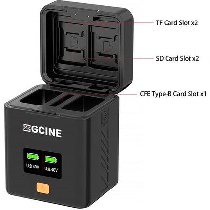 Cargador Rápido Dual ZGCINE para Baterías FUJIFILM NP-W126 con Pantalla OLED y Almacenamiento de Tarjetas