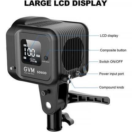 GVM SD80D Monolight LED Bicolor 19500 Lux 2700-7500K con Reflector