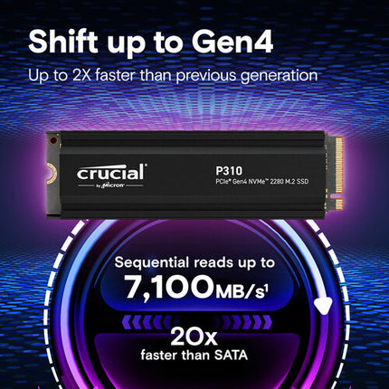 Crucial 2TB P310 SSD Interno NVMe PCIe 4.0 M.2 2280 con Disipador 7100 MB/s Lectura 6000 MB/s Escritura