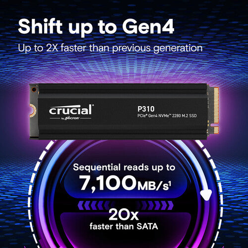 Crucial 2TB P310 SSD Interno NVMe PCIe 4.0 M.2 2280 con Disipador 7100 MB/s Lectura 6000 MB/s Escritura