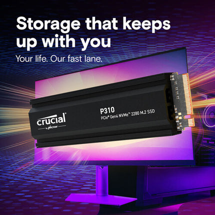 Crucial 2TB P310 SSD Interno NVMe PCIe 4.0 M.2 2280 con Disipador 7100 MB/s Lectura 6000 MB/s Escritura