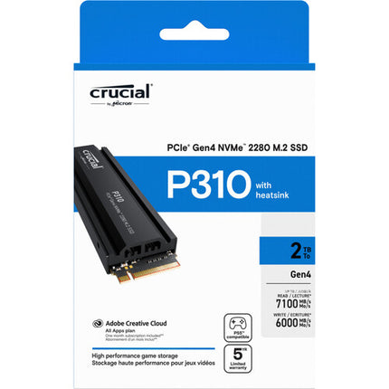 Crucial 2TB P310 SSD Interno NVMe PCIe 4.0 M.2 2280 con Disipador 7100 MB/s Lectura 6000 MB/s Escritura
