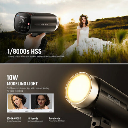 Neewer Q200 2.4 GHz Flash Estroboscópico Exterior 200Ws 9 Paradas Batería Litio