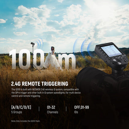 Neewer Q200 2.4 GHz Flash Estroboscópico Exterior 200Ws 9 Paradas Batería Litio