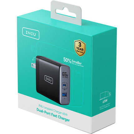 INIU Leopard Cargador de Pared USB 65W 2 Puertos USB-C USB-A