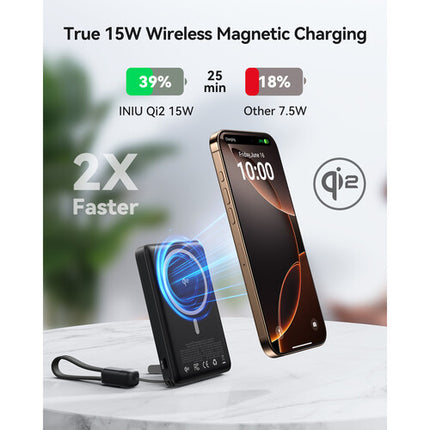 INIU MagPro Ultra Slim 10K Power Bank 10000mAh 15W carga inalámbrica negro