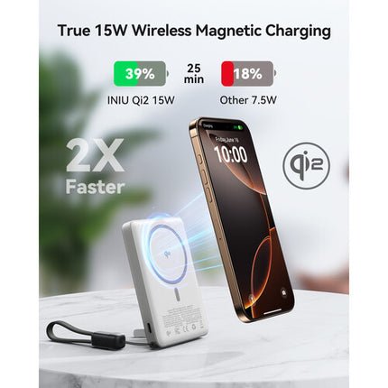 INIU MagPro Ultra Slim 10K Power Bank Batería 10,000mAh Carga inalámbrica 15W Plata