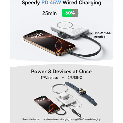 INIU MagPro Ultra Slim 10K Power Bank Batería 10,000mAh Carga inalámbrica 15W Plata