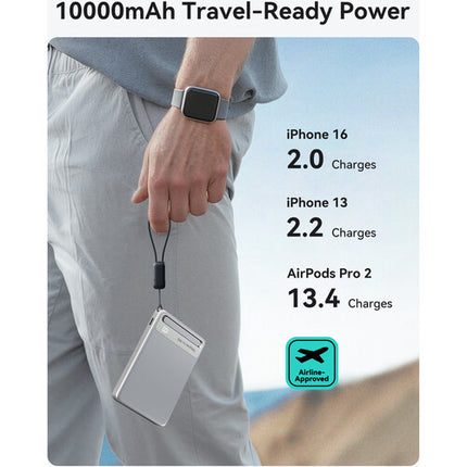 INIU MagPro Ultra Slim 10K Power Bank Batería 10,000mAh Carga inalámbrica 15W Plata
