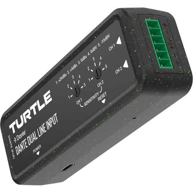 Turtle AV Adaptador de Entrada Euroblock Analógica Dual a Salida Dante 24 Bit 96 kHz PoE