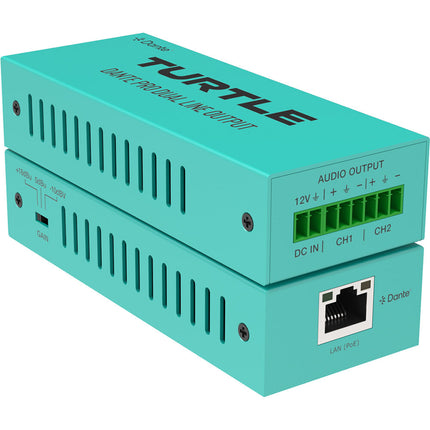Turtle AV Pro Adaptador de Entrada Línea Analógica Euroblock Dual a Salida Dante 24-Bit 96 kHz PoE