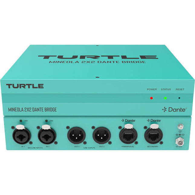 Turtle AV Mineola 2x2 Puente de Audio Dante con Phantom 48V y Rack 19"