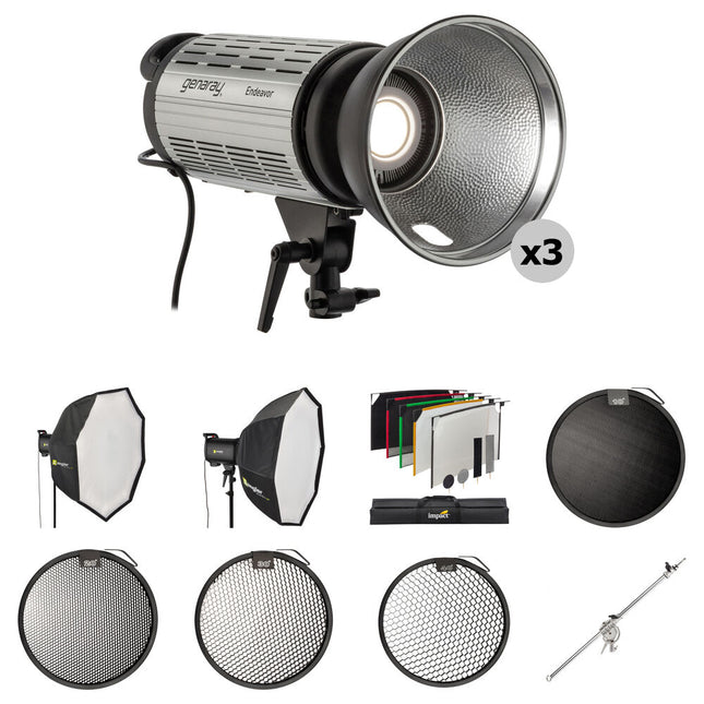 Genaray 3-Light Kit de Iluminación LED Estudio 5600K con Softbox 48 y 36 Pulgadas