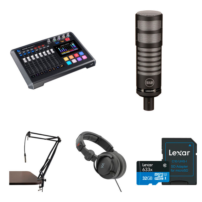 TASCAM Mixcast 4 Kit de Podcast Mixer Micrófono Boom Arm Auriculares y Tarjeta 32GB
