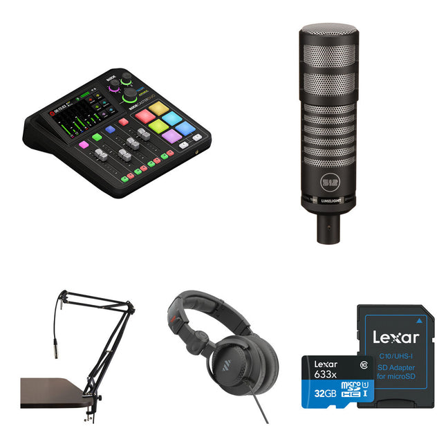 RODE RODECaster Duo Kit de Podcasting con Micrófono Dinámico 512 AUDIO Auriculares y Boom Arm
