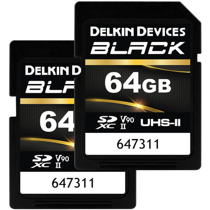 Delkin Devices 64GB BLACK UHS-II SDXC Tarjeta de Memoria 2-Pack 300MBs lectura 250MBs escritura