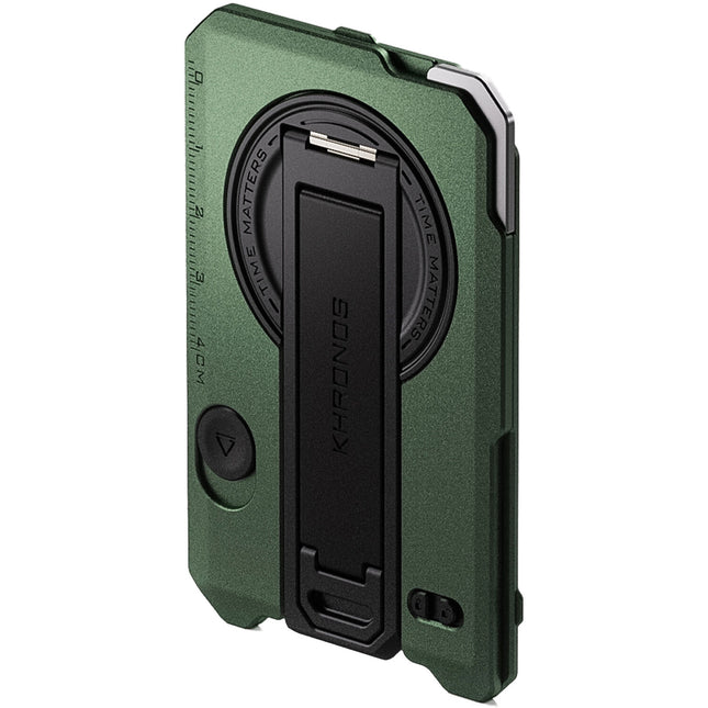 Tilta Khronos Placa Trasera Magnética Multifuncional para iPhone 16 Pro Verde Bosque con Soporte y Cuchilla Retráctil