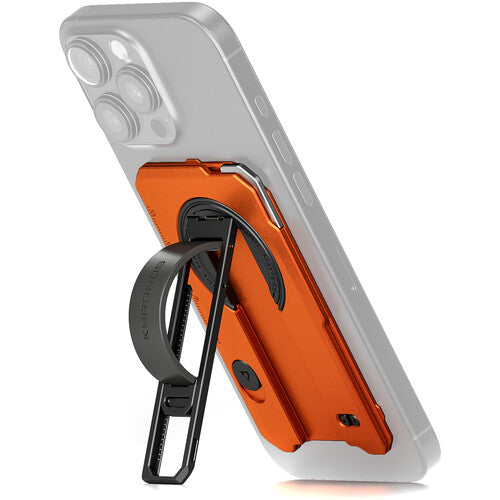 Tilta Khronos Placa Trasera Magnética Multifuncional para iPhone 16 Pro Max con Patilla y Cuchillo Retráctil naranja
