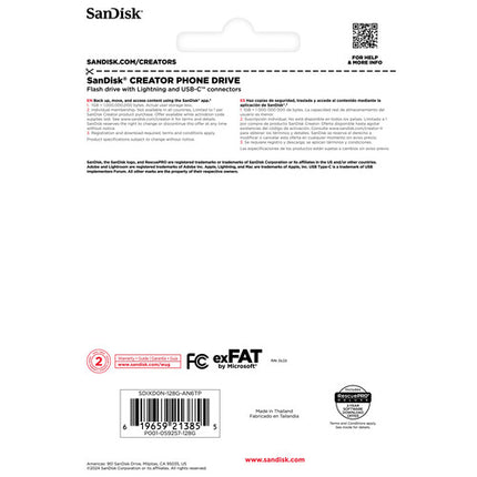 SanDisk 128GB Creator Series Memoria USB-C Lightning 90 MB/s