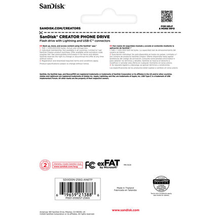 SanDisk 256GB Creator Series USB-C y Lightning Unidad de Almacenamiento 90 MB/s