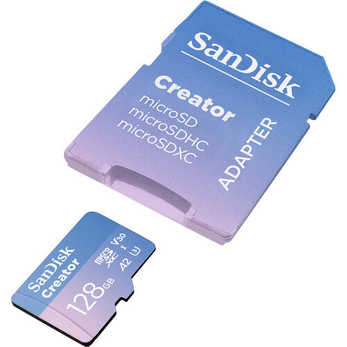 SanDisk 128GB Creator Series microSDXC UHS-I Clase 10 V30 A2 con Adaptador SD