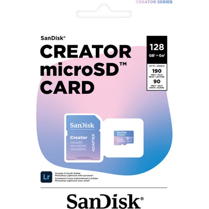 SanDisk 128GB Creator Series microSDXC UHS-I Clase 10 V30 A2 con Adaptador SD