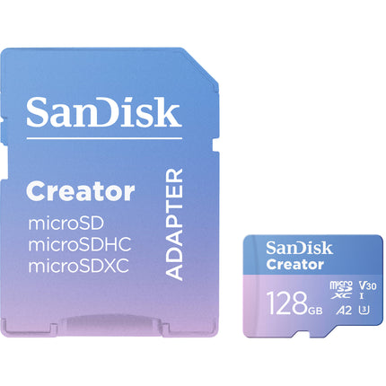 SanDisk 128GB Creator Series microSDXC UHS-I Clase 10 V30 A2 con Adaptador SD