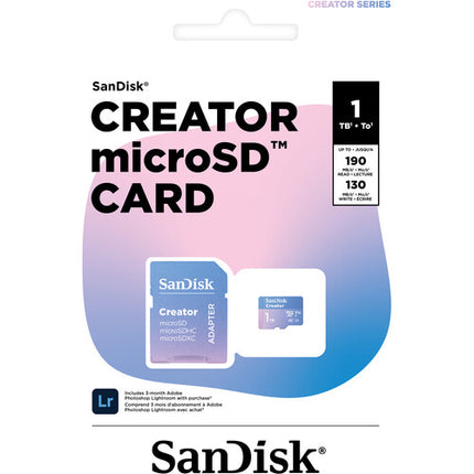 SanDisk 1TB Creator Series microSDXC UHS-I Tarjeta de Memoria con Adaptador SD 190 MB/s Lectura 130 MB/s Escritura