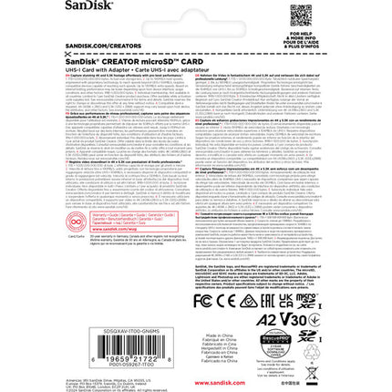 SanDisk 1TB Creator Series microSDXC UHS-I Tarjeta de Memoria con Adaptador SD 190 MB/s Lectura 130 MB/s Escritura