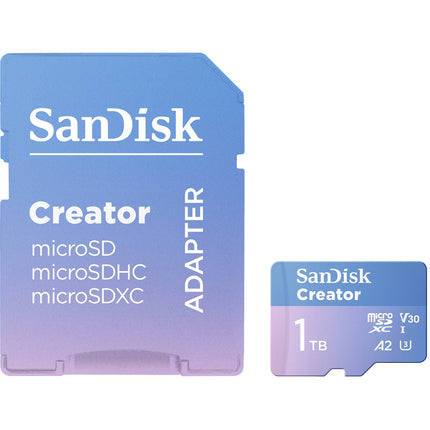 SanDisk 1TB Creator Series microSDXC UHS-I Tarjeta de Memoria con Adaptador SD 190 MB/s Lectura 130 MB/s Escritura