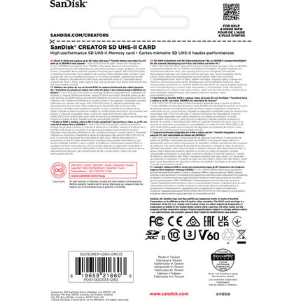 SanDisk 128GB Creator Series UHS-II Tarjeta de Memoria SDXC 280 MB/s Lectura 100 MB/s Escritura