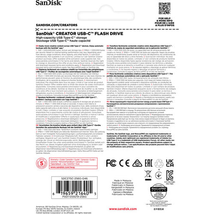 SanDisk 256GB Creator Series Memoria USB-C 400 MB/s 3.2 Gen 1