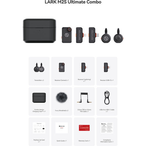 Hollyland LARK M2S Ultimate Combo Sistema Micrófono Inalámbrico 2 Personas 48 kHz 1000 pies Alcance Case de Carga