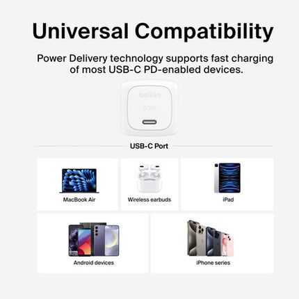 Belkin BoostCharge Cargador de Pared USB-C 30W con Power Delivery 3.1