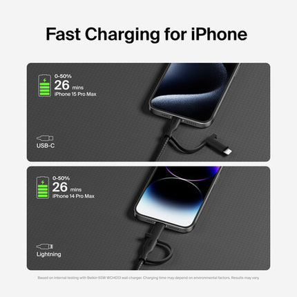 Belkin BoostCharge Pro Cable 2 en 1 USB-C y Lightning Negro 5 pies 60W 30,000 Dobles