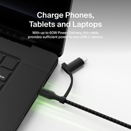 Belkin BoostCharge Pro Cable 2 en 1 USB-C y Lightning Negro 5 pies 60W 30,000 Dobles